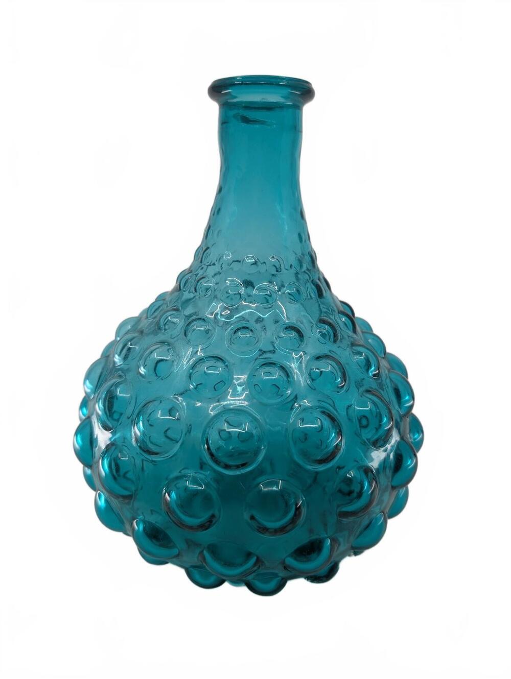 Vintage Empoli Turquoise Bubble Glass Genie Bottle Decanter MCM No Stopper